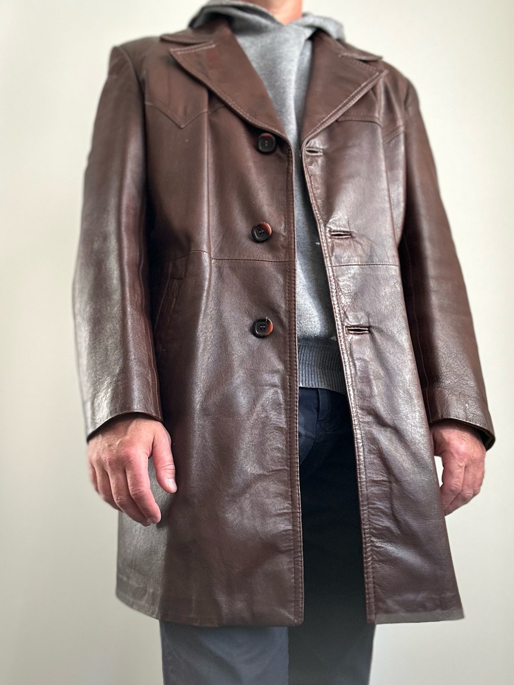 Vintage Montreal Leather Garment Men's Western Brown Leather Coat 44 L